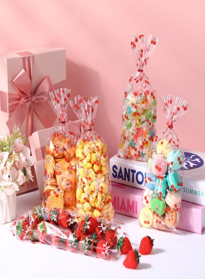 Yexiya 100pcs Cherry Cellophane Clear Treat Bags Pink Bows Candy Gift Bag with Ribbon Coquette Printed Plastic Goodie Snack Bags for Valentines Baby Shower Birthday Wedding Party Favors - Image 4